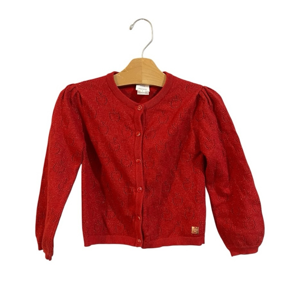Carrément Beau Red Apple Embroidered Cardigan Girls Size 6